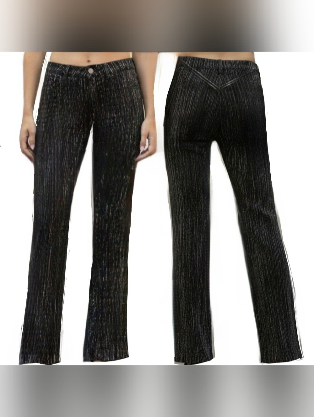 Vtg Y2K Spacegirlz blk metallic glitter flecks denim butt sculpt flare jeans 10